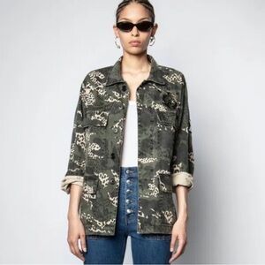 Zadig & Voltaire Kansas Camo Leo Animal Print Utility Jacket Size XS/S Oversized